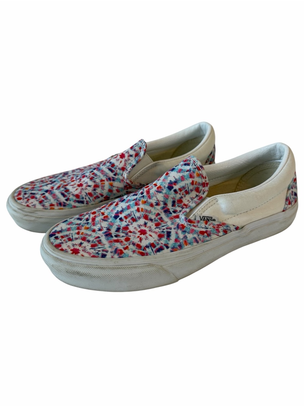 Vans Slip-On Sneakers in White with Red, Blue & Purple Speckle